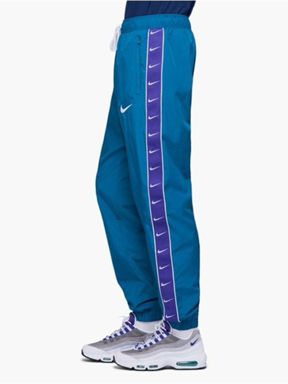 Nike Teal Track Pants with Purple Stripe and White Swoosh